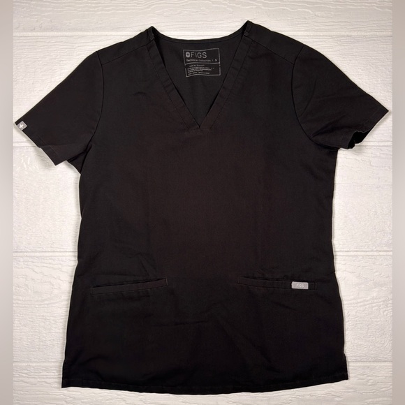 Figs Tops - FIGS Womens Casma Three Pocket Scrub Top Black Small V-Neck Medical